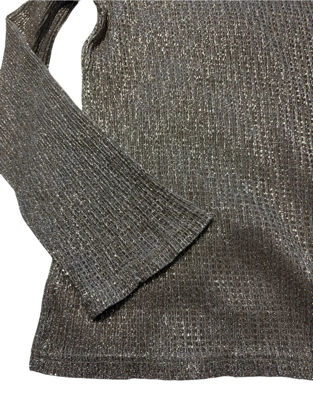 J. Crew Sheer Metallic Long Sleeve Mockneck 2X Champagne Ribbed Layering Holiday